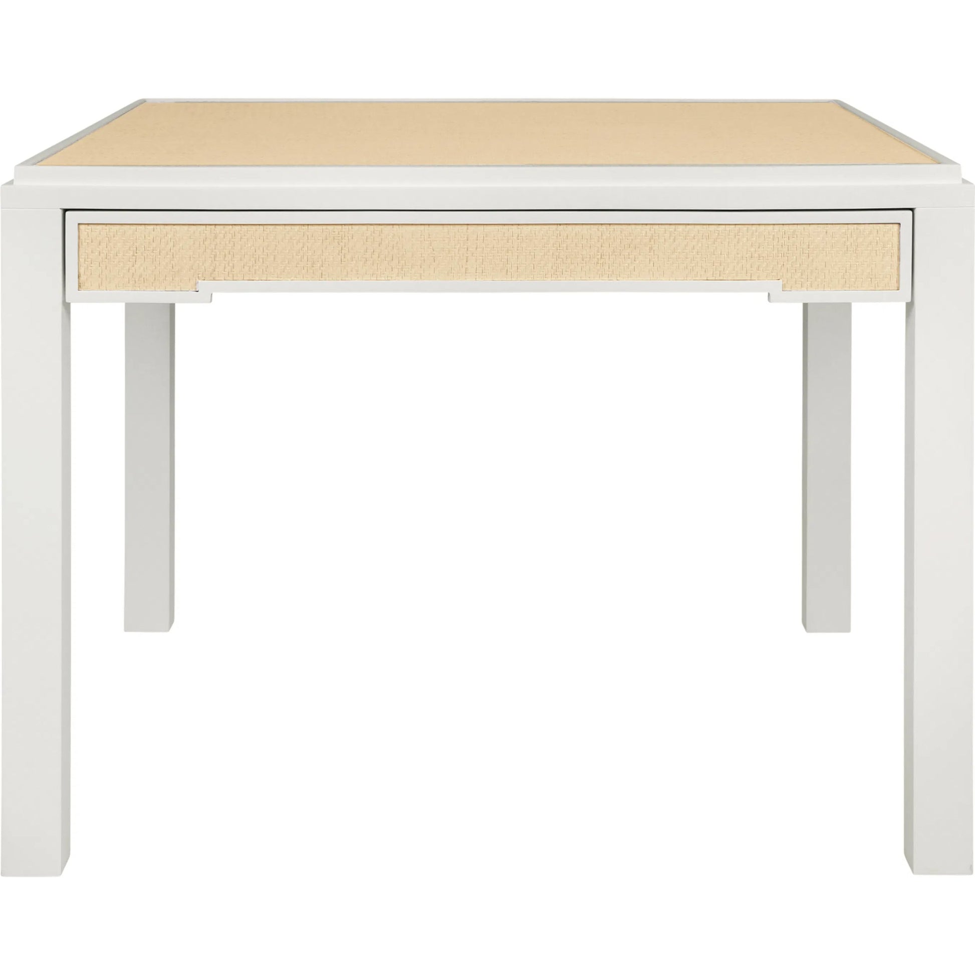 Robin Square Two Drawer Game Table by Worlds Away in white, natural. Made from solid wood, mdf, rattan in a transitional style.