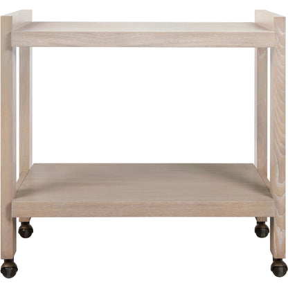 Rockwell Minimalist Bar Cart by Worlds Away in white washed oak. Made from unique in a modern style.