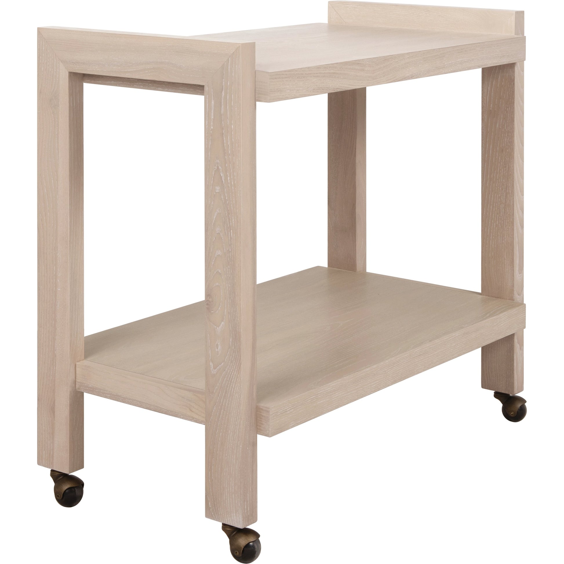 Rockwell Minimalist Bar Cart by Worlds Away in white washed oak. Made from unique in a modern style.