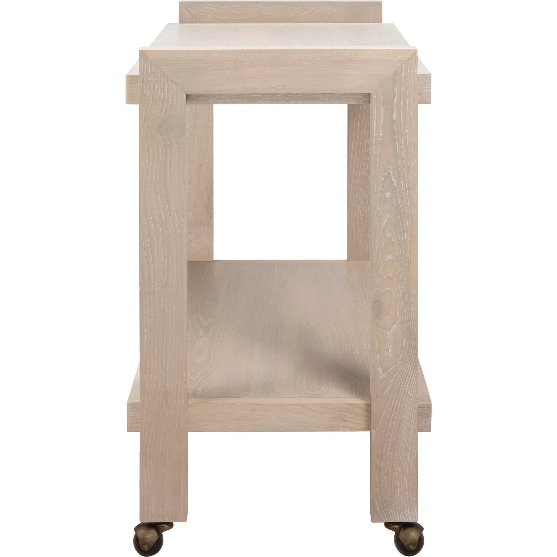 Rockwell Minimalist Bar Cart by Worlds Away in white washed oak. Made from unique in a modern style.