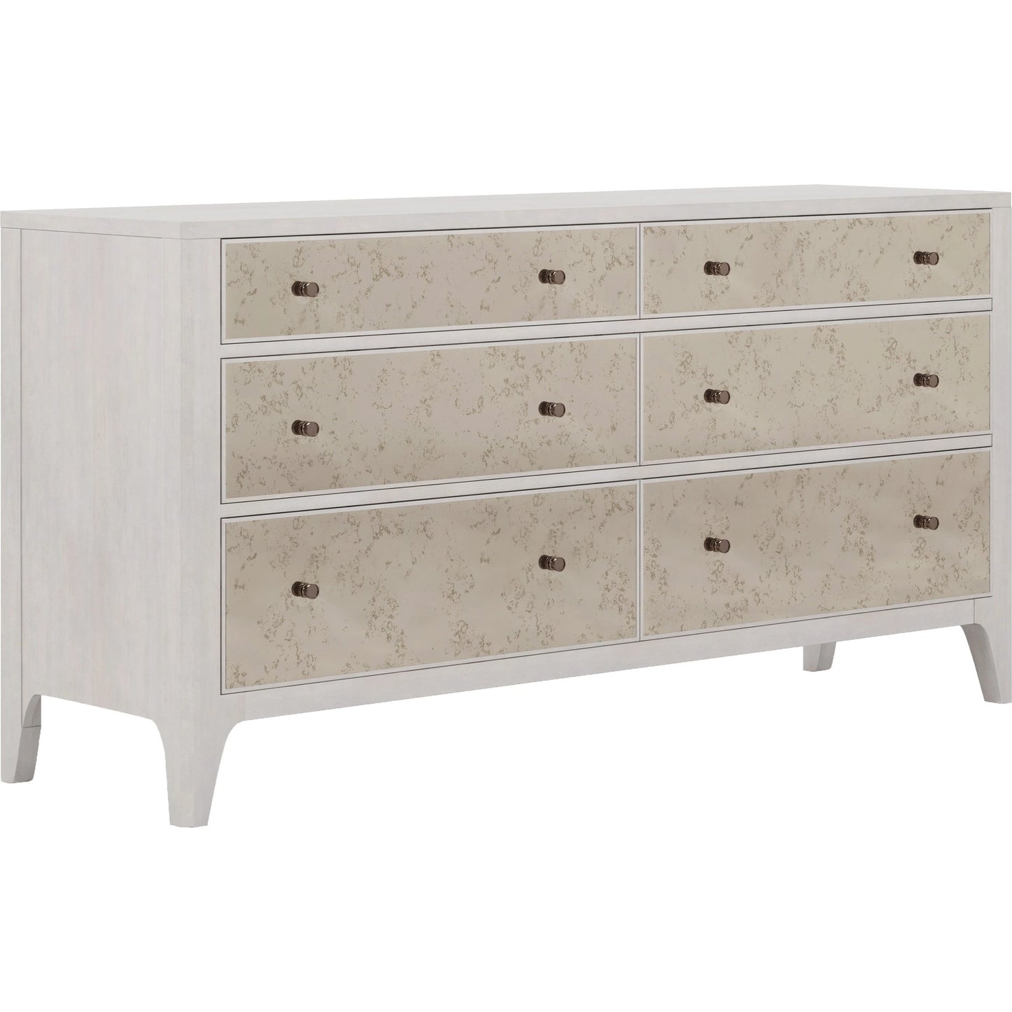 001 SI-2155789 | Primary Silo | Mezzanine 6 Drawer Mirrored Dresser by A.R.T. Furniture in dove gray. Made from parawood, poplar solids, maple veneer, mirror in a modern style.