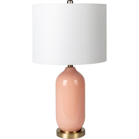 Monroe - 30882 by Surya in body: pink, base: metallic - brass, shade: white, finial: metallic - brass, harp: metallic - nickel, cord: translucent and brushedpaintedbleached. Made from shade (outside): linen, shade (inside