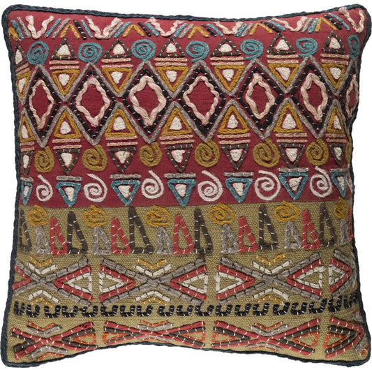 Rokel Pillow - 23757 by Surya in rust, olive, taupe, tan, teal, cream. Made from front: 85% cotton, 10% polyester, back: 100% cotton in a eclectic & global style.