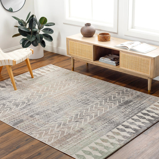 Roma Rug - 27267 by Livabliss in cream, gray, charcoal, light brown, brown, medium green. Made from face: 100% polypropylene, warp: 100% jute in a unique style.