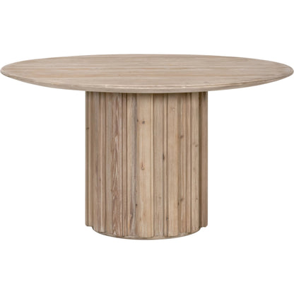 Roma Round Dining Table by Essentials For Living in smoke gray pine. Made from solid reclaimed pine wood, reclaimed pine veneer, mdf in a unique style.