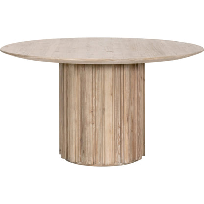 Roma Round Dining Table by Essentials For Living in smoke gray pine. Made from solid reclaimed pine wood, reclaimed pine veneer, mdf in a unique style.