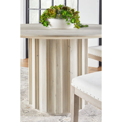 Roma 54" Round Dining Table by Essentials For Living in white wash pine. Made from solid reclaimed pine wood, reclaimed pine veneer, mdf in a modern style.
