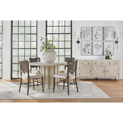 Roma 54" Round Dining Table by Essentials For Living in white wash pine. Made from solid reclaimed pine wood, reclaimed pine veneer, mdf in a modern style.
