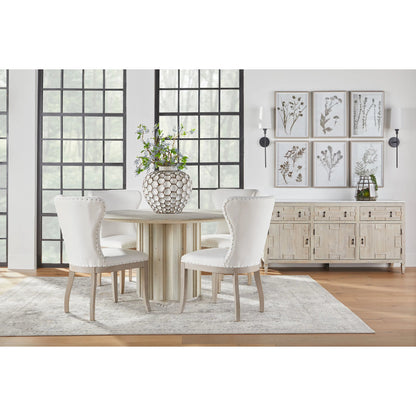 Roma 54" Round Dining Table by Essentials For Living in white wash pine. Made from solid reclaimed pine wood, reclaimed pine veneer, mdf in a modern style.