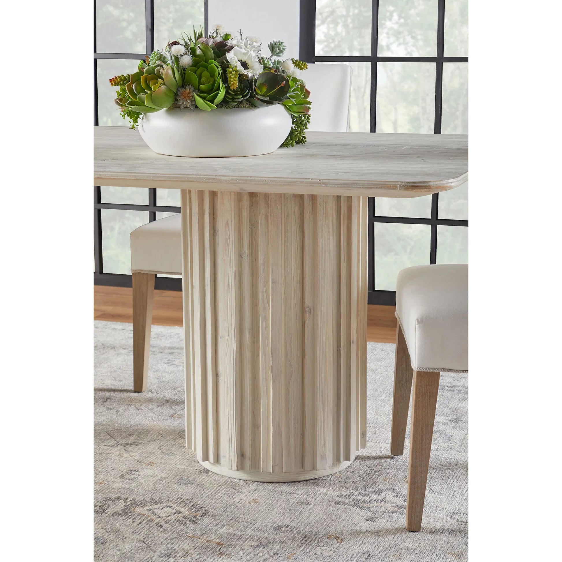 Roma Dining Table by Essentials For Living in white wash pine. Made from solid reclaimed pine, reclaimed pine veneer, mdf in a modern style.