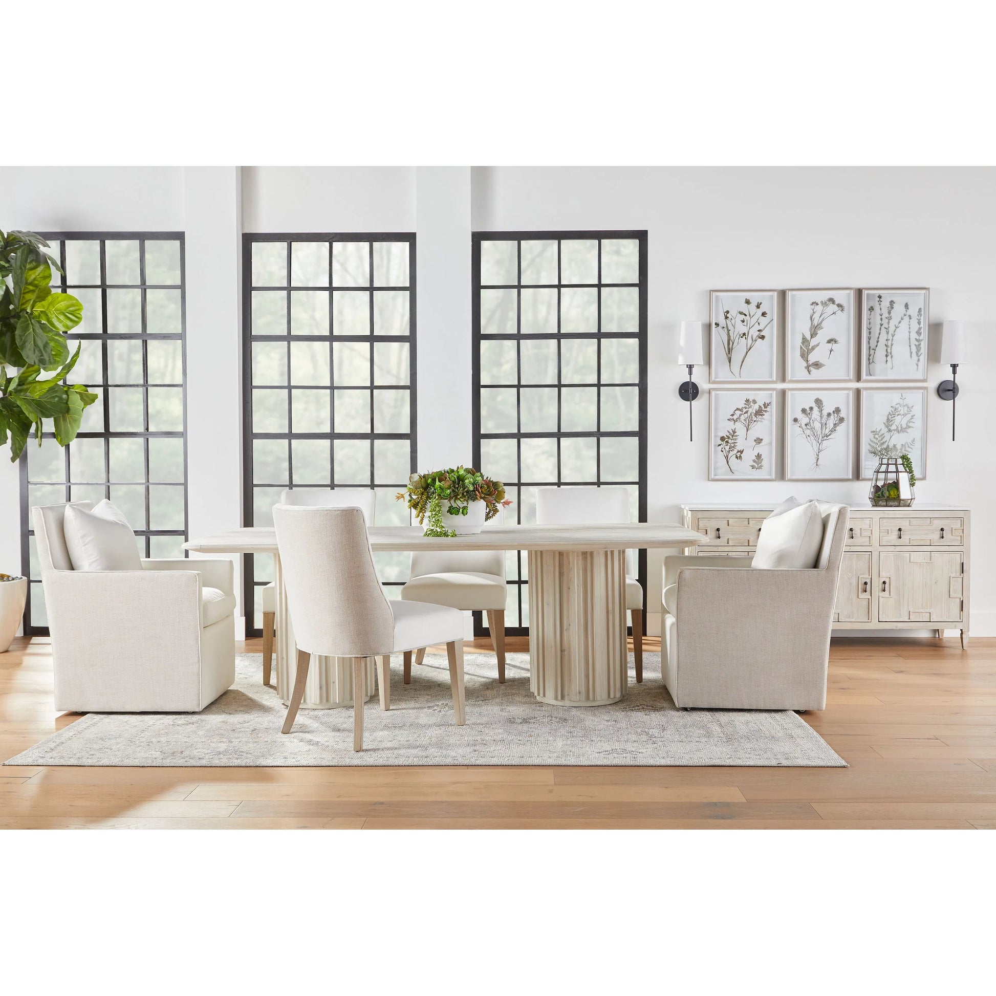 Roma Dining Table by Essentials For Living in white wash pine. Made from solid reclaimed pine, reclaimed pine veneer, mdf in a modern style.