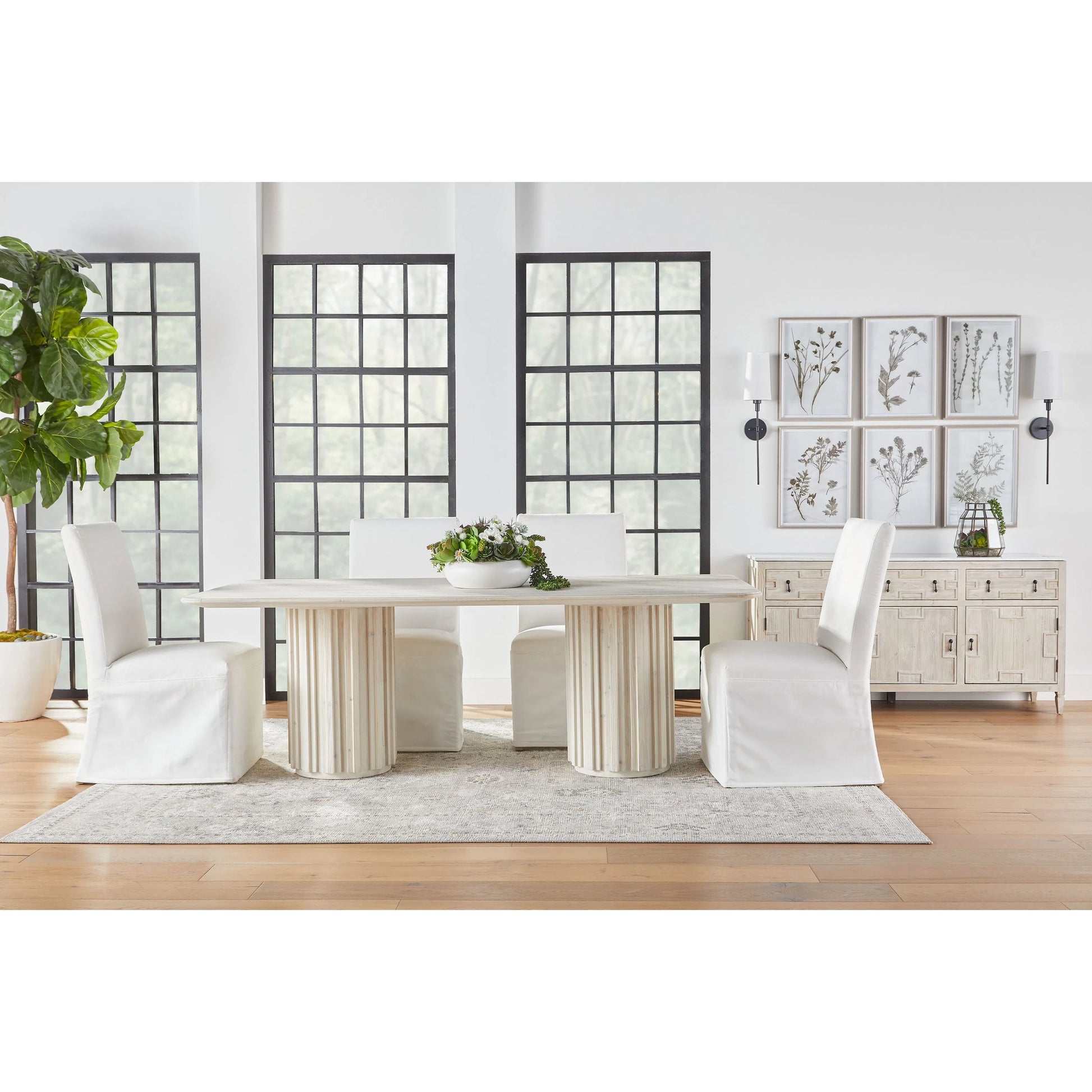 Roma Dining Table by Essentials For Living in white wash pine. Made from solid reclaimed pine, reclaimed pine veneer, mdf in a modern style.