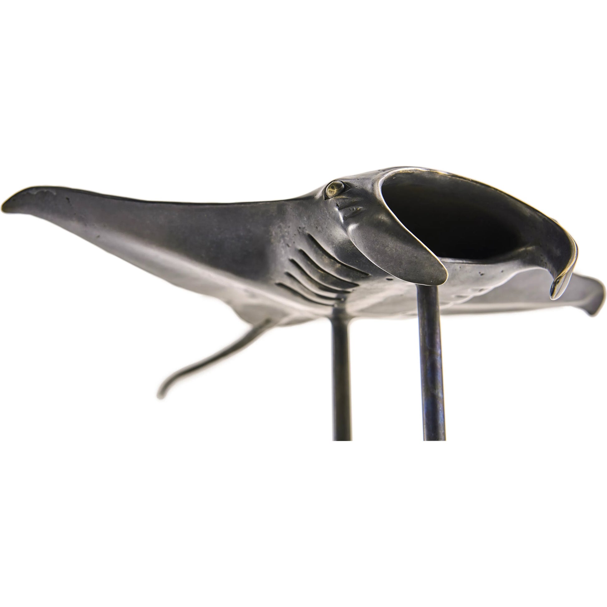 Manta Ray Bronze Statue with Marble Base by Jonathan Charles in dark rustic waxed bronze. Made from main brass in a unique style.