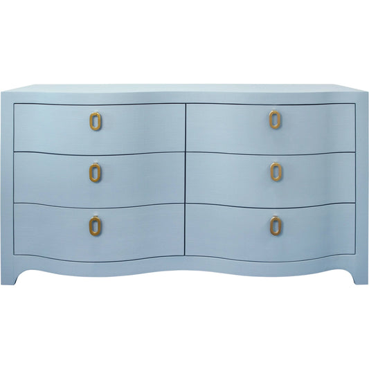 Rosie Curved Front Six Drawer Chest by Worlds Away. Made from linen, solid wood, mdf in a unique style.