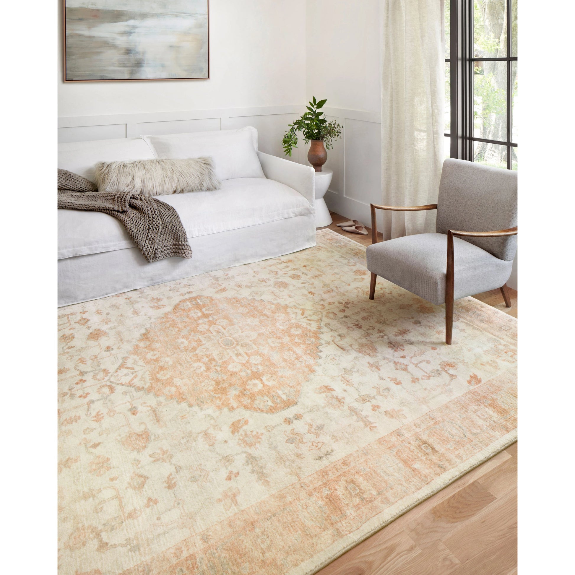 Rosette Mila Rug by Loloi in ivory, terracotta. Made from 100% polyester in a traditional style.