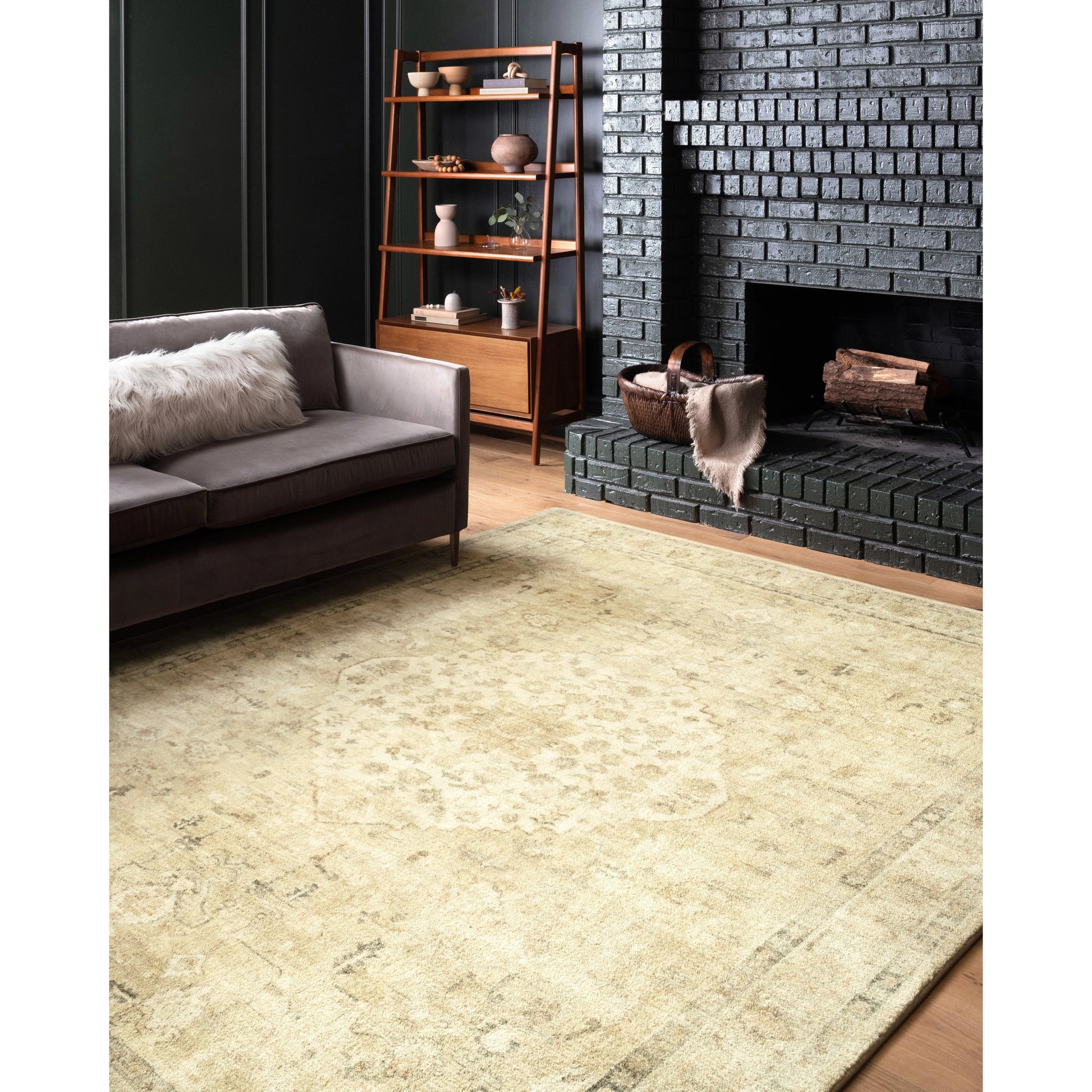 Rosette Emerson Rug by Loloi in sand, ivory. Made from 100% polyester in a traditional style.