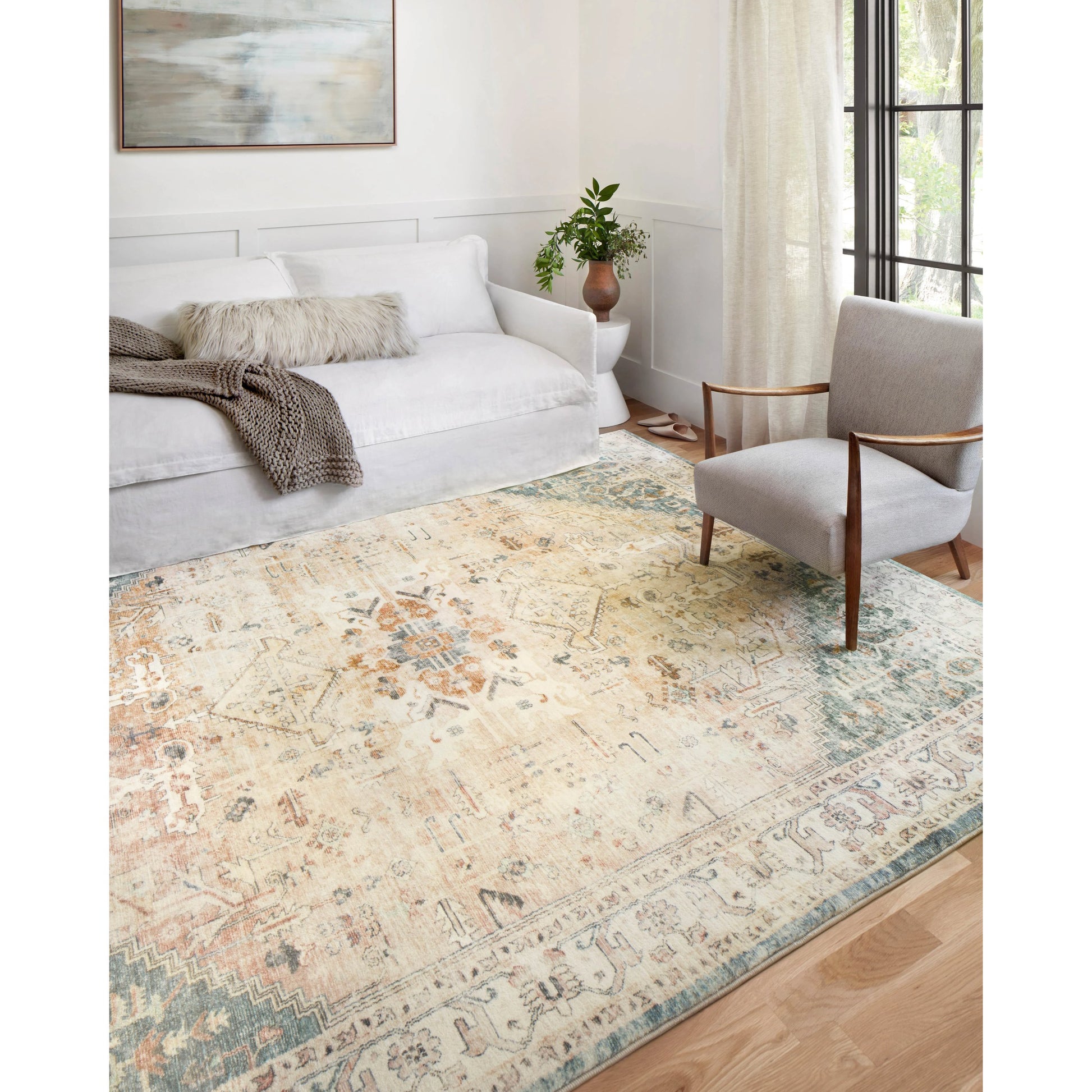 Rosette Abigail Rug by Loloi in clay, ivory. Made from 100% polyester in a traditional style.
