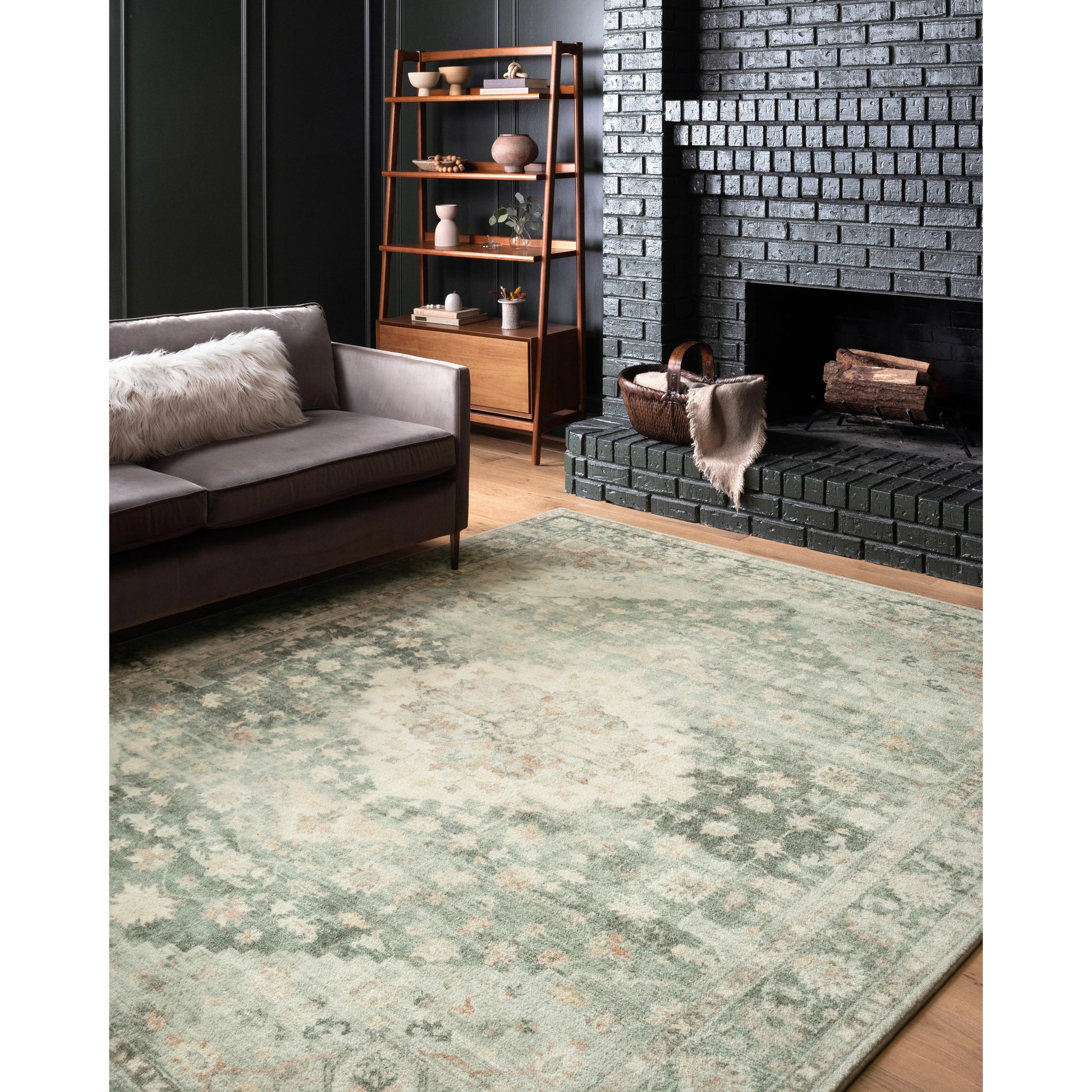 Rosette Colette Rug by Loloi in teal, ivory. Made from 100% polyester in a traditional style.