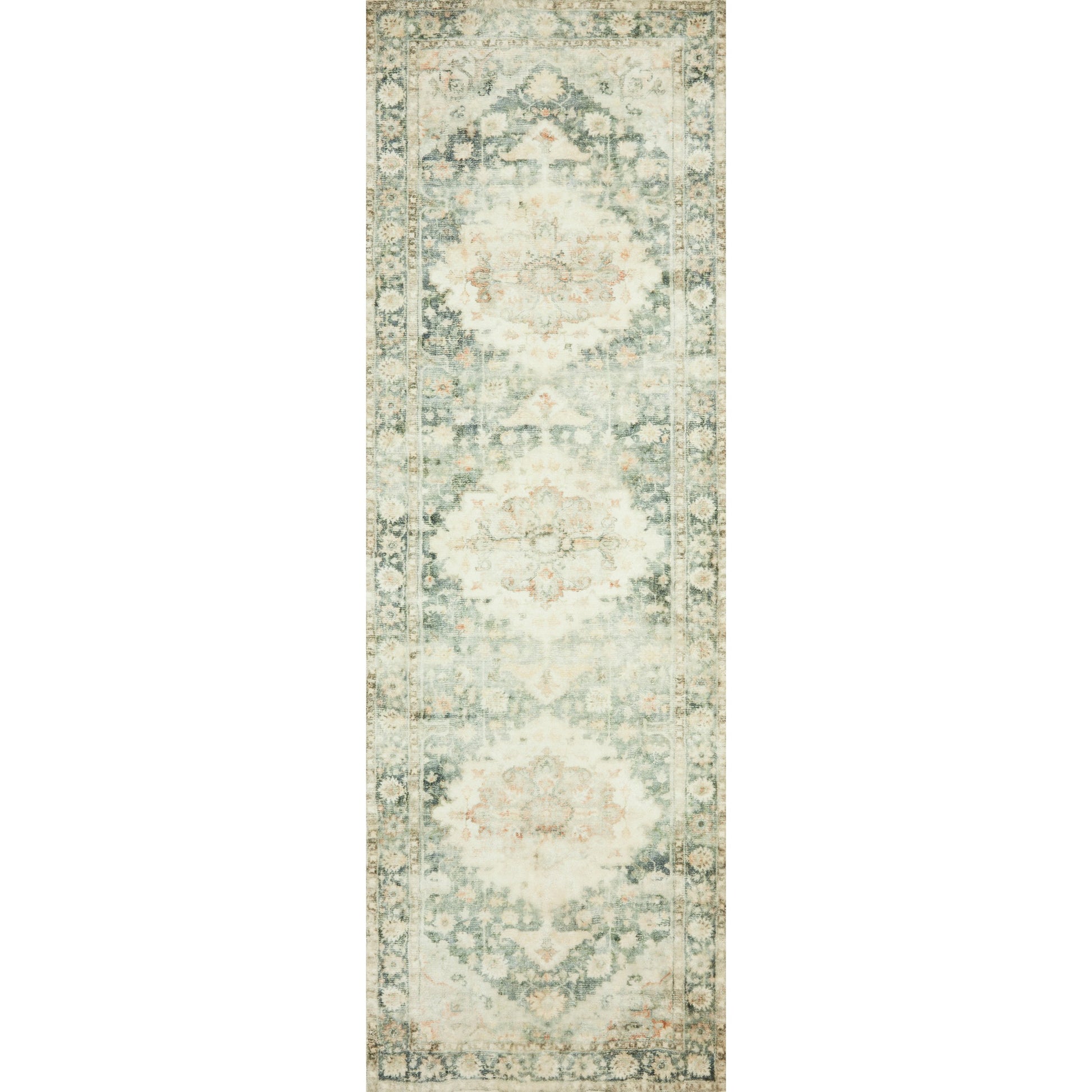 Rosette Colette Rug by Loloi in teal, ivory. Made from 100% polyester in a traditional style.