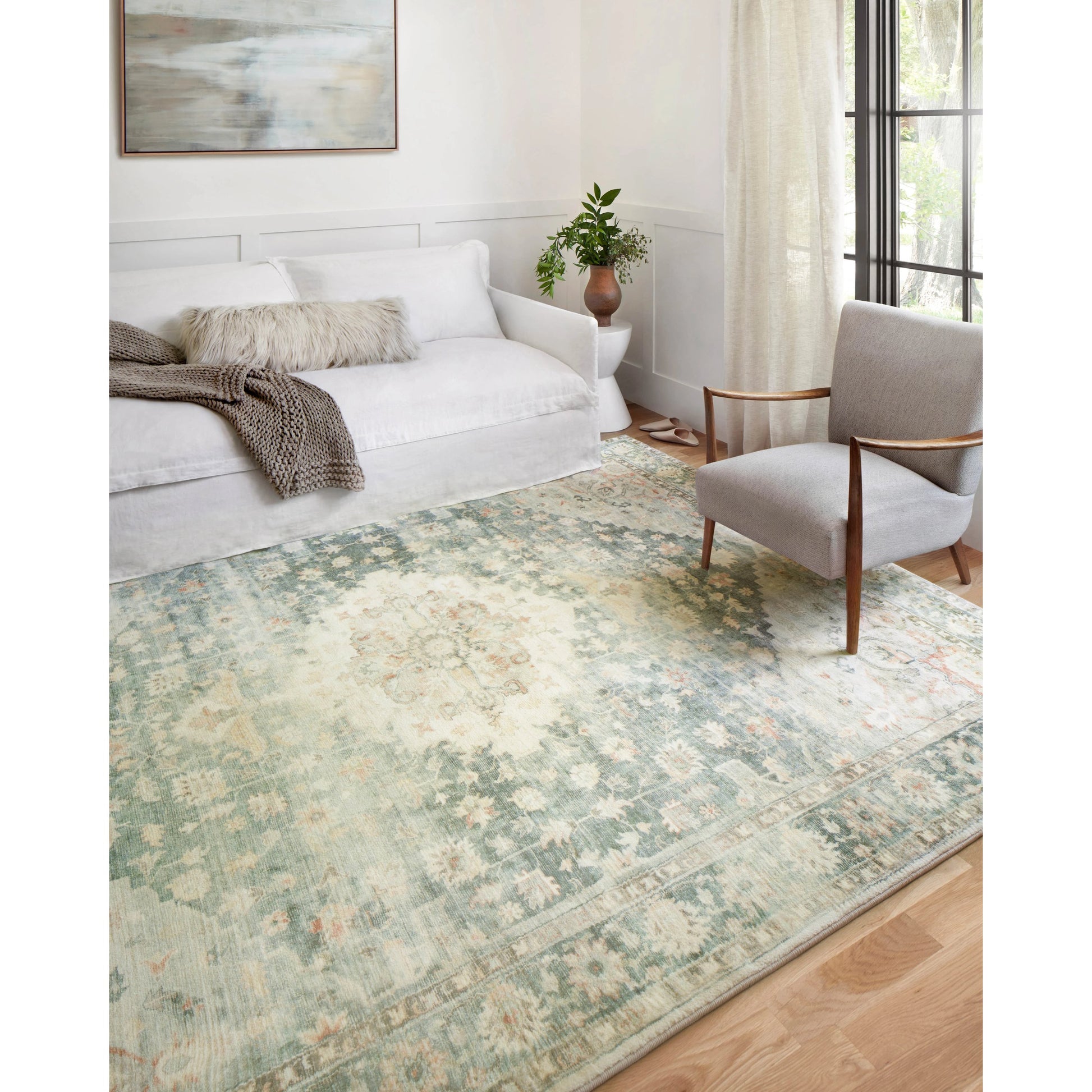 Rosette Colette Rug by Loloi in teal, ivory. Made from 100% polyester in a traditional style.