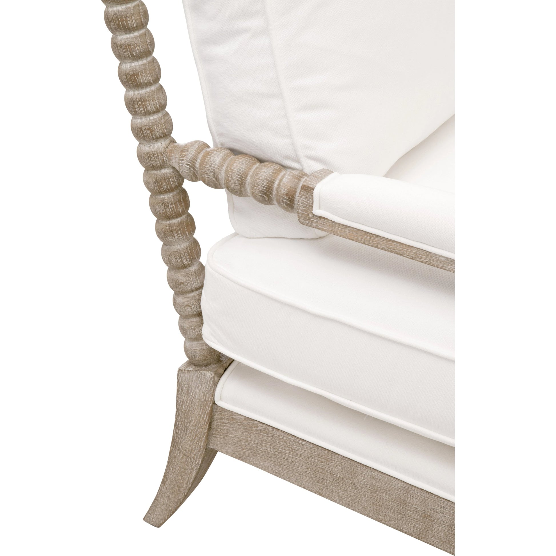Rouleau Chaise Lounge by Essentials For Living in livesmart peyton pearl and natural gray oak. Made from solid oak wood, 98% polyester, 2% nylon fabric, foam, down blend in a cottage & farmhouse style.