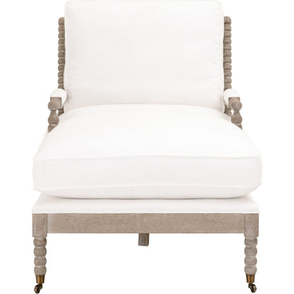Rouleau Chaise Lounge by Essentials For Living in livesmart peyton pearl and natural gray oak. Made from solid oak wood, 98% polyester, 2% nylon fabric, foam, down blend in a cottage & farmhouse style.
