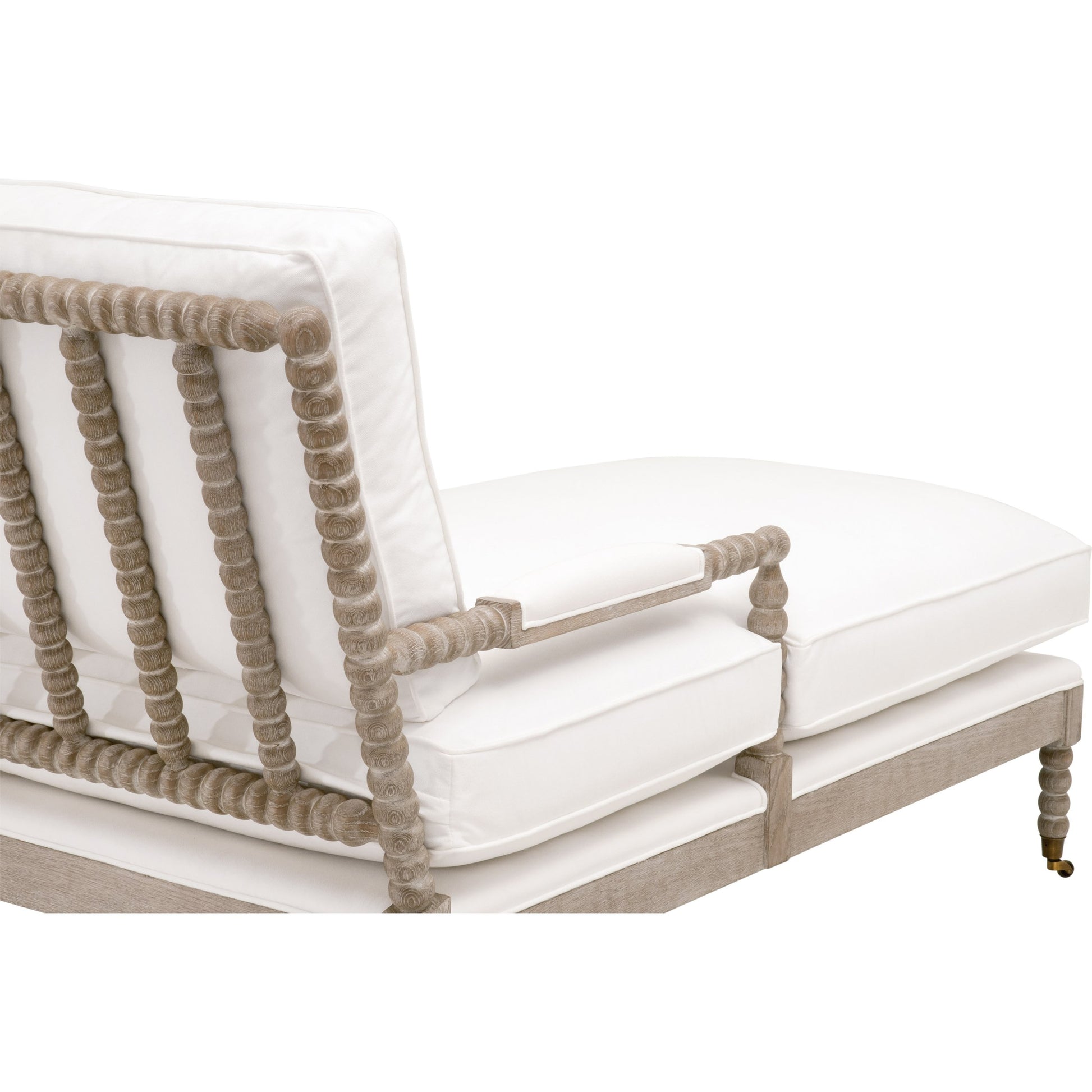 Rouleau Chaise Lounge by Essentials For Living in livesmart peyton pearl and natural gray oak. Made from solid oak wood, 98% polyester, 2% nylon fabric, foam, down blend in a cottage & farmhouse style.