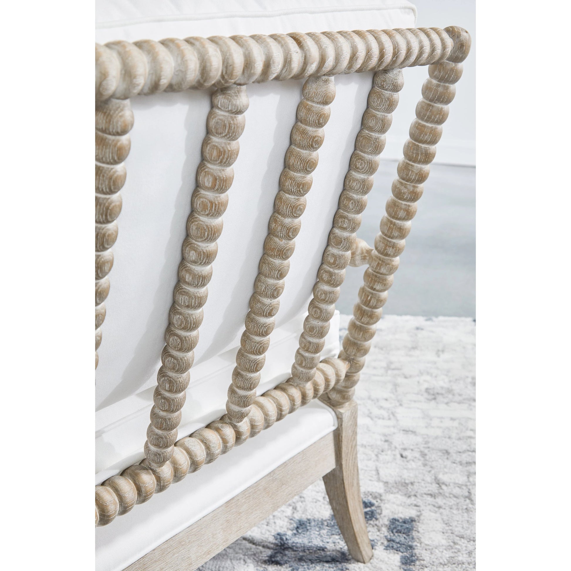 Rouleau Chaise Lounge by Essentials For Living in livesmart peyton pearl and natural gray oak. Made from solid oak wood, 98% polyester, 2% nylon fabric, foam, down blend in a cottage & farmhouse style.