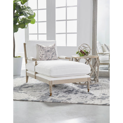 Rouleau Chaise Lounge by Essentials For Living in livesmart peyton pearl and natural gray oak. Made from solid oak wood, 98% polyester, 2% nylon fabric, foam, down blend in a cottage & farmhouse style.