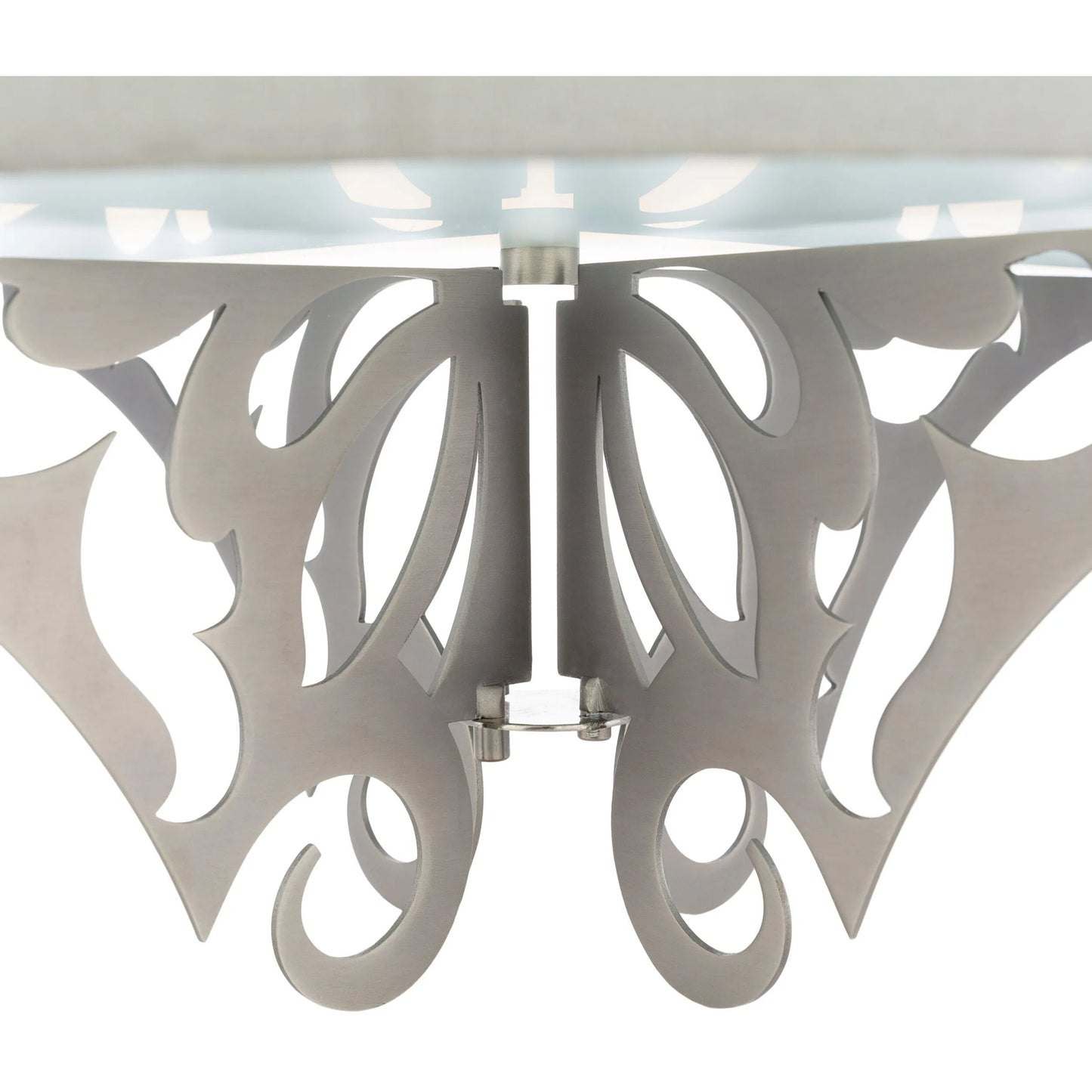 002 S-347953 | Closeup | Roxy Indoor/Outdoor Ceiling Light by Surya in translucent, metallic nickel, metallic pewter, white, gray and medium gray, n/a. Made from linen, polyester, metal in a transitional style.