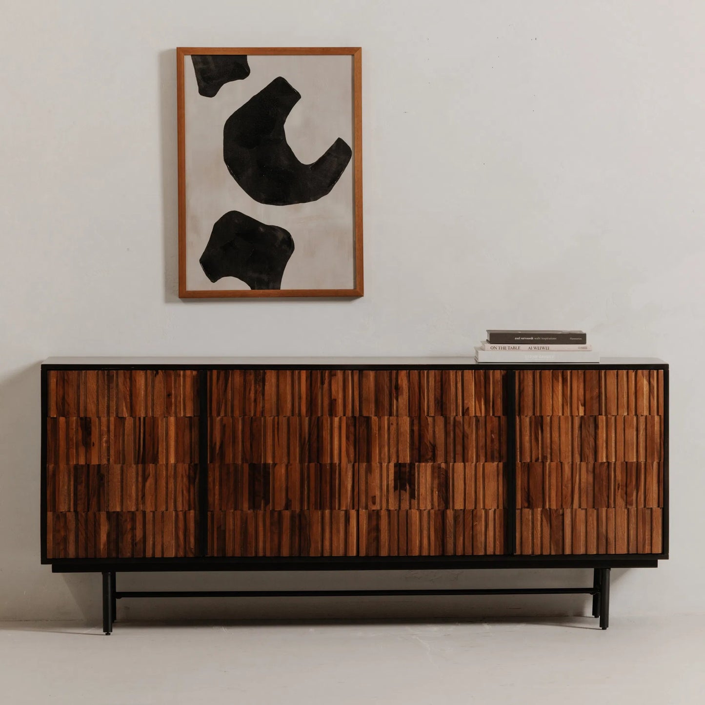 007 SR-757151 | Lifestyle | Jackson Sideboard by Moe's Home Collection in body - black matt doors - natural sheesham inside finish - black matt base - black matt powder cote and body - black matt doors - natural sheesham inside finish - black matt base - b