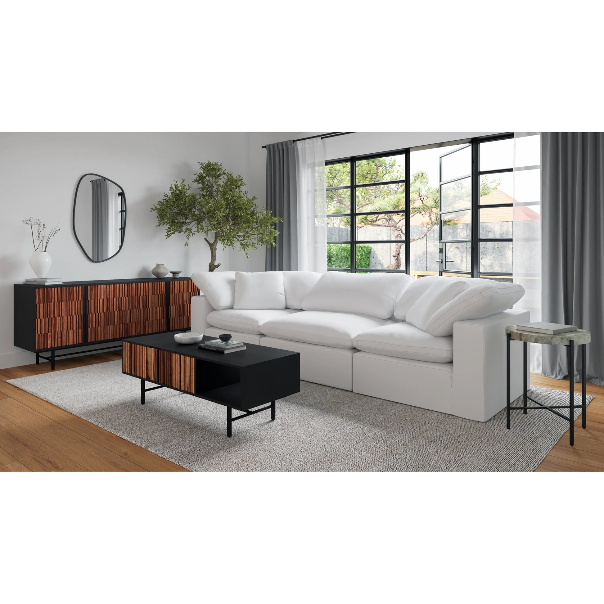Jackson Sideboard by Moe's Home Collection in body - black matt doors - natural sheesham inside finish - black matt base - black matt powder cote and body - black matt doors - natural sheesham inside finish - black matt base - b
