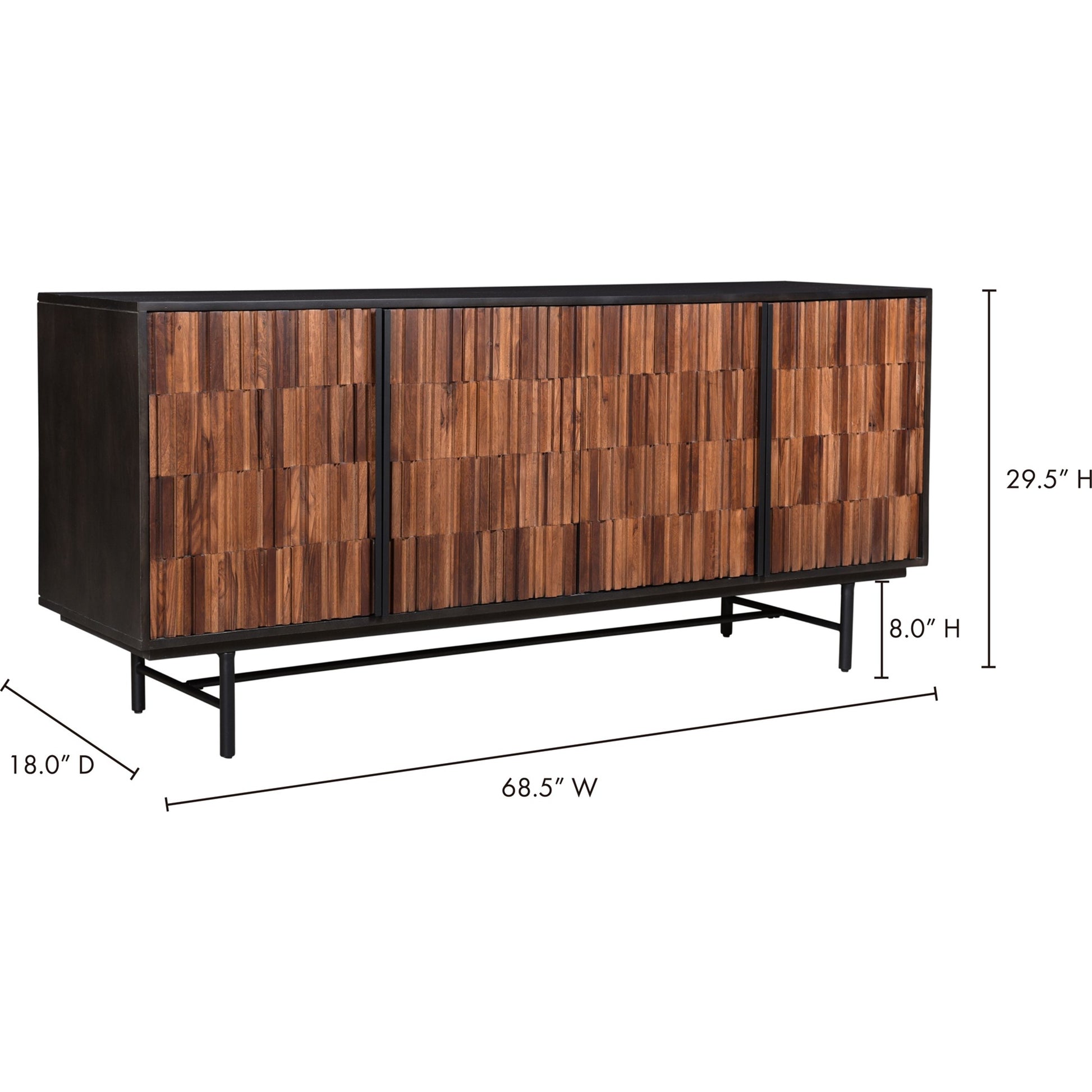 Jackson Sideboard by Moe's Home Collection in body - black matt doors - natural sheesham inside finish - black matt base - black matt powder cote and body - black matt doors - natural sheesham inside finish - black matt ba