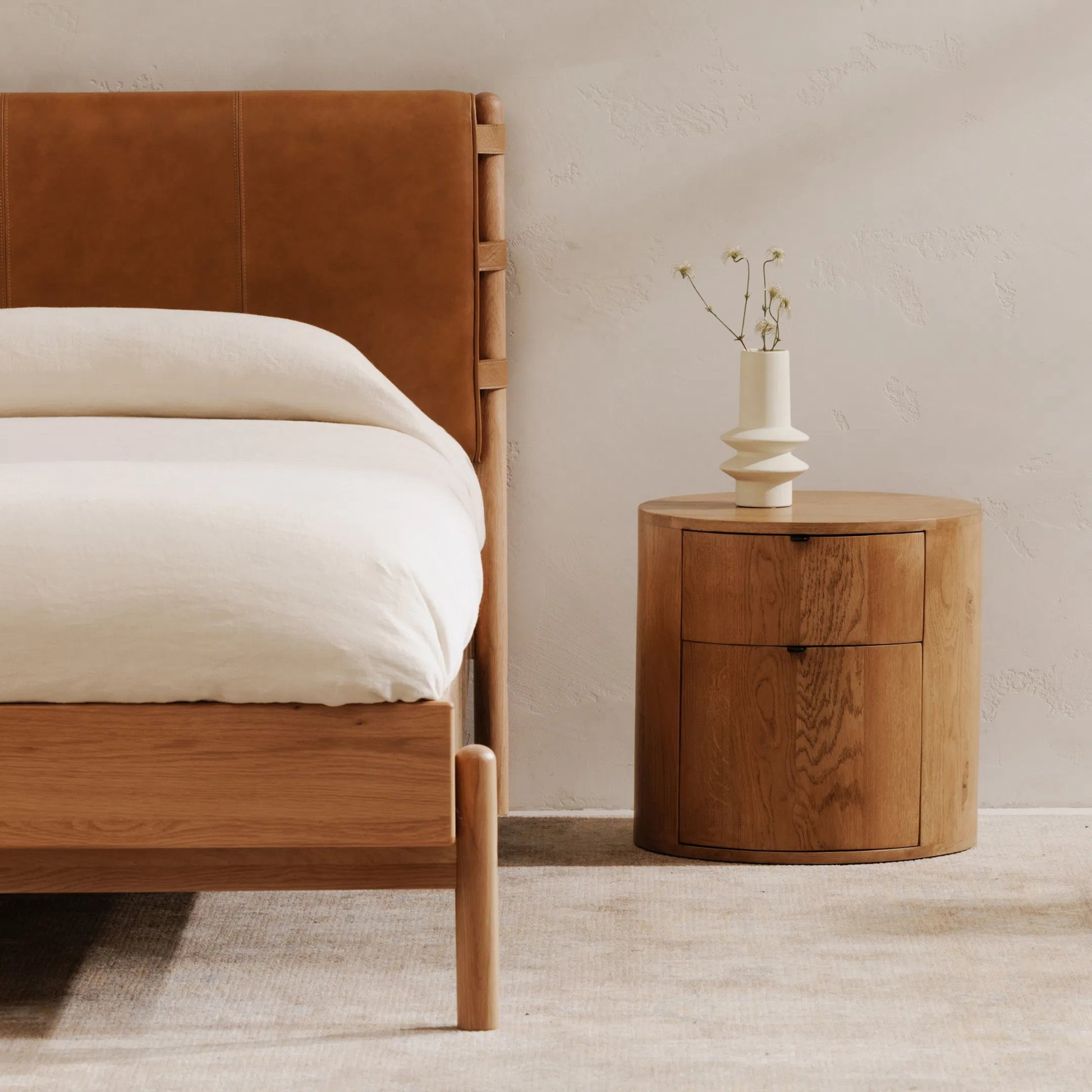 Theo Two Drawer Nightstand by Moe's Home Collection. Made from solid oak in a transitional style.