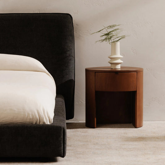 Theo One Drawer Nightstand by Moe's Home Collection in brown. Made from solid oak in a unique style.