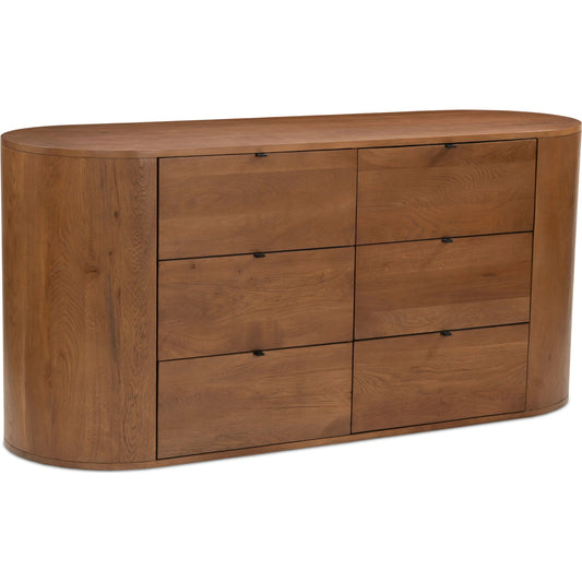 Theo 6 Drawer Dresser by Moe's Home Collection in brown. Made from solid oak in a unique style.