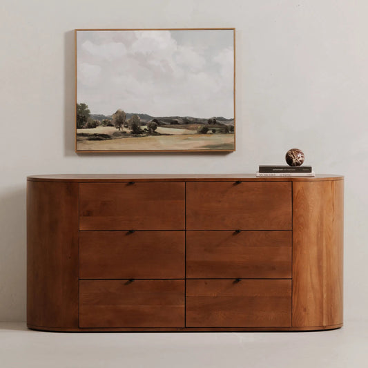 Theo 6 Drawer Dresser by Moe's Home Collection in brown. Made from solid oak in a unique style.