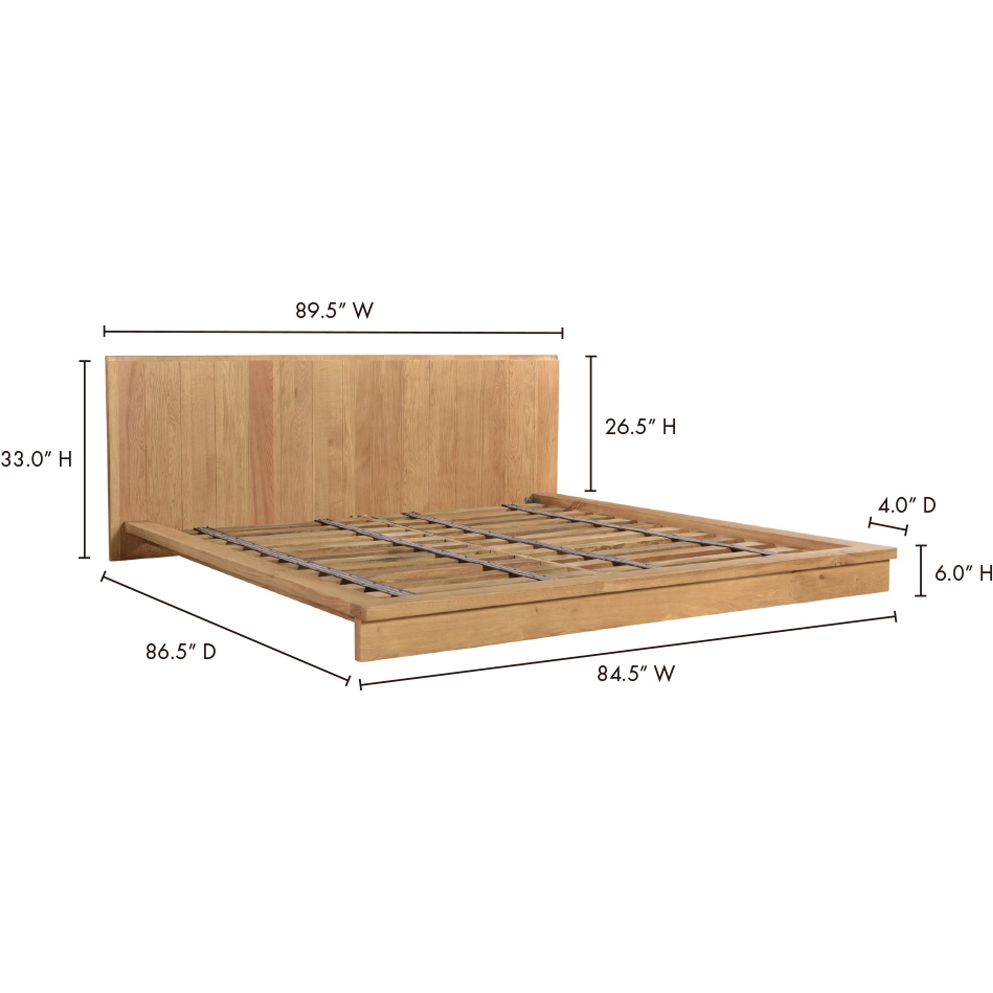 Plank Bed by Moe's Home Collection in natural. Made from solid oak, solid mango wood slats in a modern style.