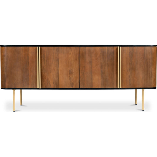 Dionne 4 Door Sideboard by Moe's Home Collection in dark brown. Made from mango wood, metal legs, handles, mdf back in a unique style.