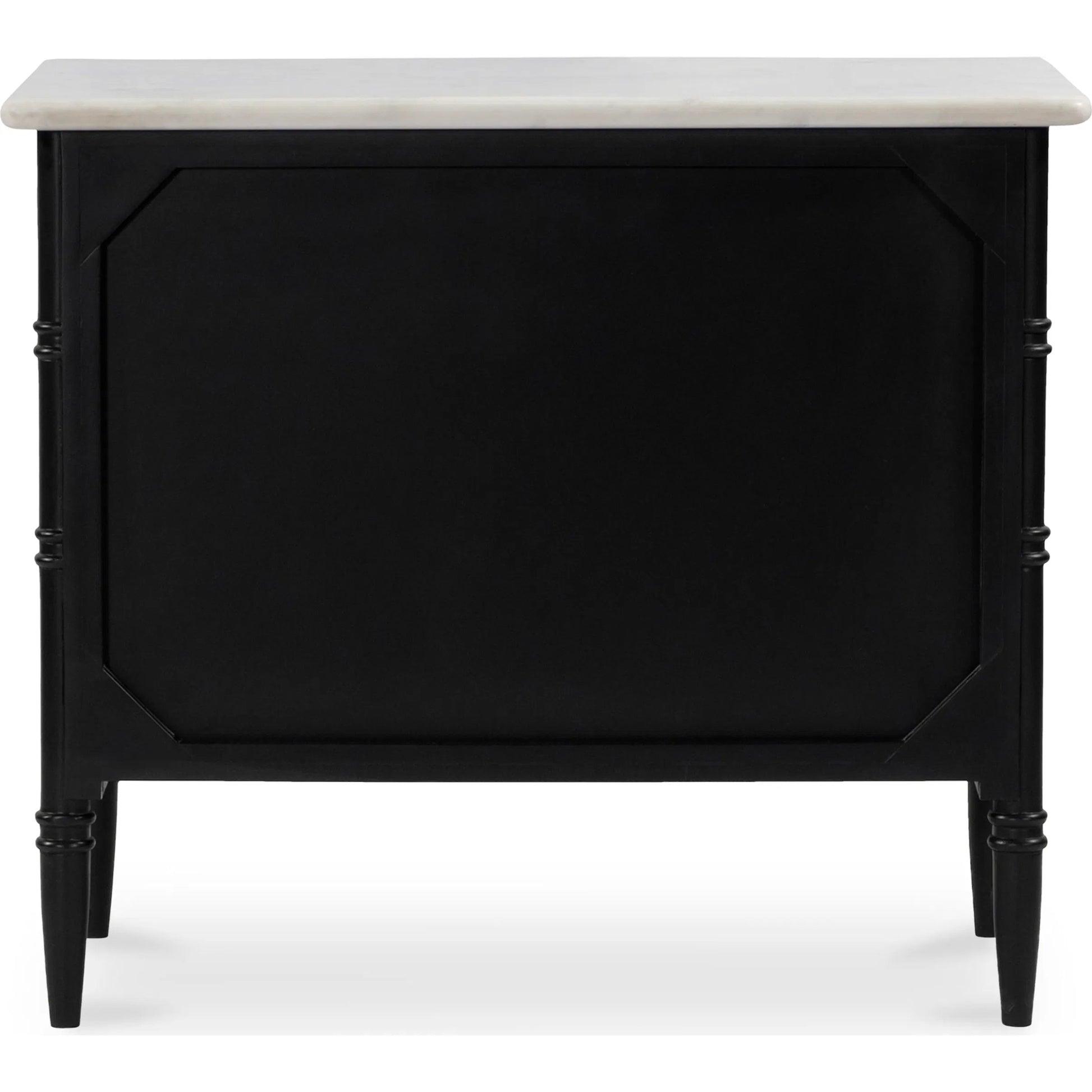 Eleanor Nightstand by Moe's Home Collection in black. Made from banswara marble top, mdf frame, case, drawers, solid mango wood legs in a traditional style.