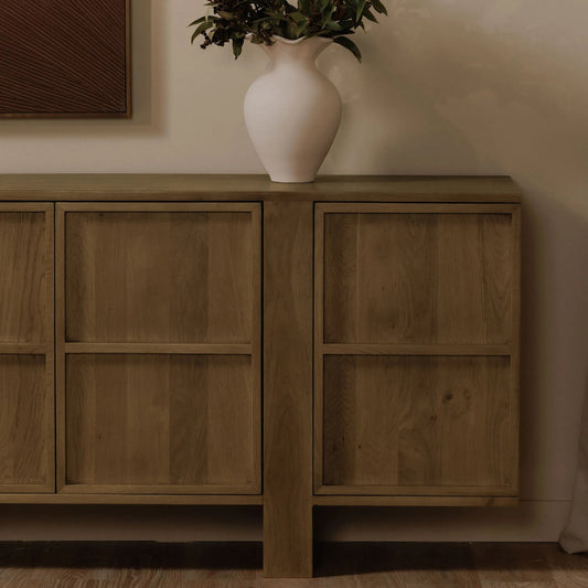Henley Sideboard by Moe's Home Collection in brown. Made from oak, oak veneer in a unique style.