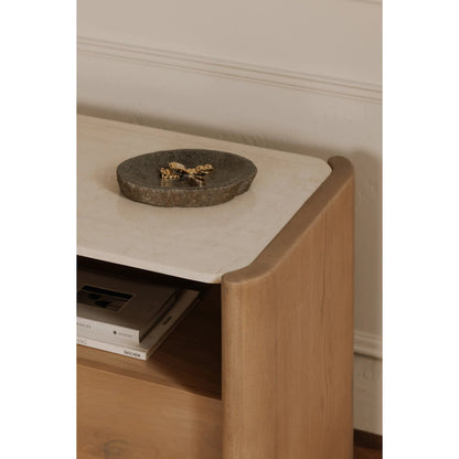 Lane Nightstand by Moe's Home Collection in natural. Made from oak, oak veneer, bottichino marble in a transitional style.