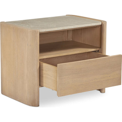 Lane Nightstand by Moe's Home Collection in natural. Made from oak, oak veneer, bottichino marble in a transitional style.