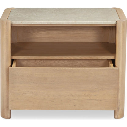 Lane Nightstand by Moe's Home Collection in natural. Made from oak, oak veneer, bottichino marble in a transitional style.