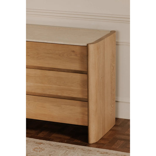 Lane 6 Drawer Dresser by Moe's Home Collection in natural. Made from oak, oak veneer, bottichino marble in a unique style.