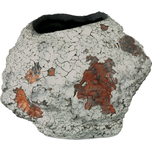 Grotesque Vase by Currey and Company in off-white, gray, burnt orange. Made from porcelain in a modern style.