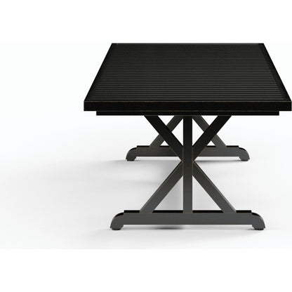 Monterey Outdoor 96" Dining Table by Sunset West in copper. Made from aluminum in a traditional style.