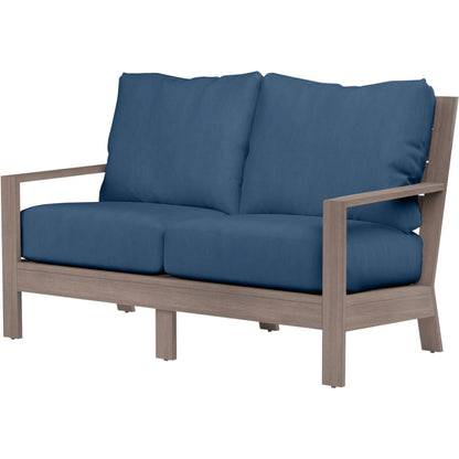 Laguna Outdoor Loveseat by Sunset West in browns. Made from aluminum in a modern style.