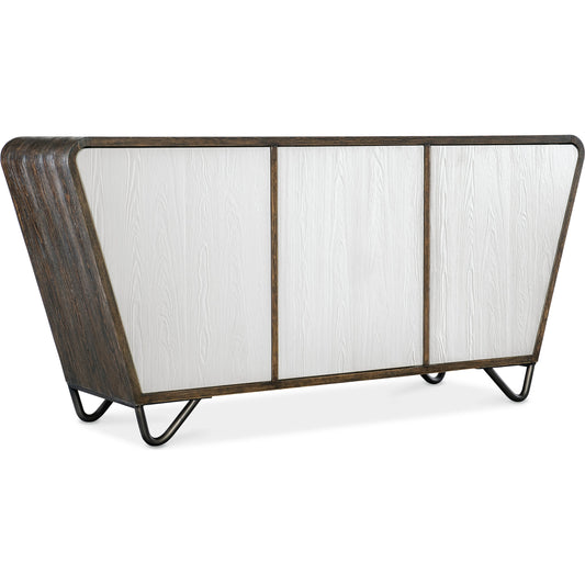 Melange Terra Credenza by Hooker Furniture in dark wood. Made from pine veneers, metal in a modern style.