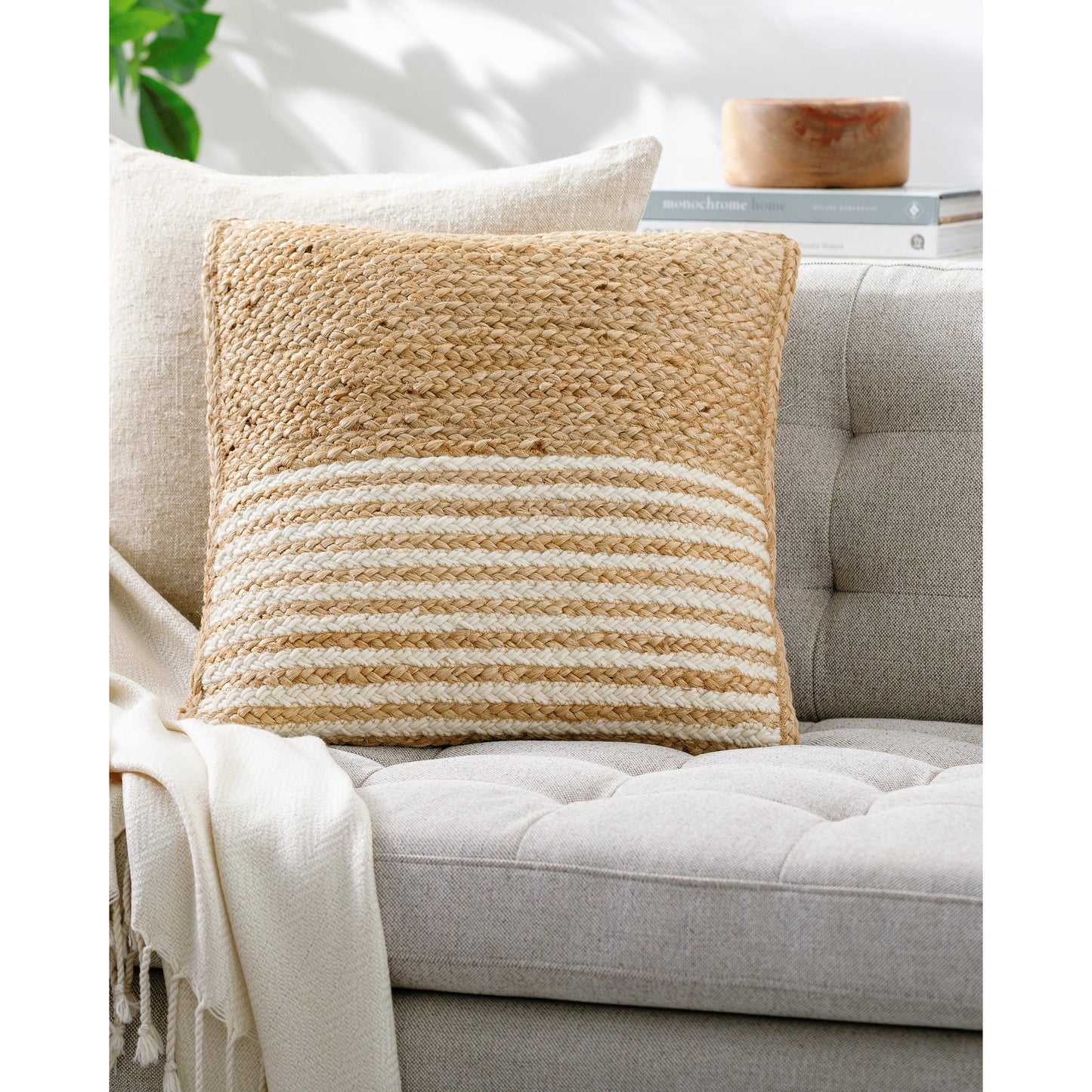 004 SI-2049187,SI-2049188,SI-2049190,SI-2049191,SI-2049193,SI-2049194 | Lifestyle | Raipur Pillow - 479627 by Surya in beige, ivory, sandstone. Made from front: 80% jute, 20% wool, back: 100% cotton in a modern style.